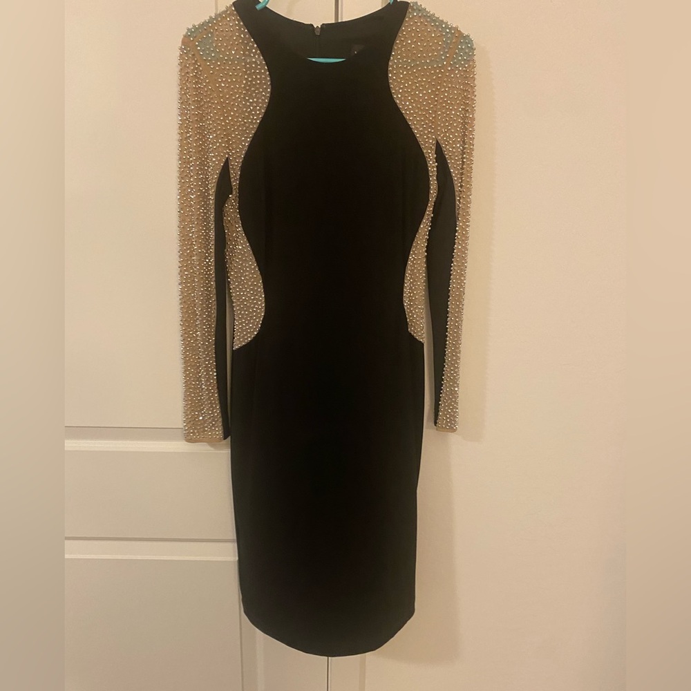 Xscape rhinestone illusion cocktail dress